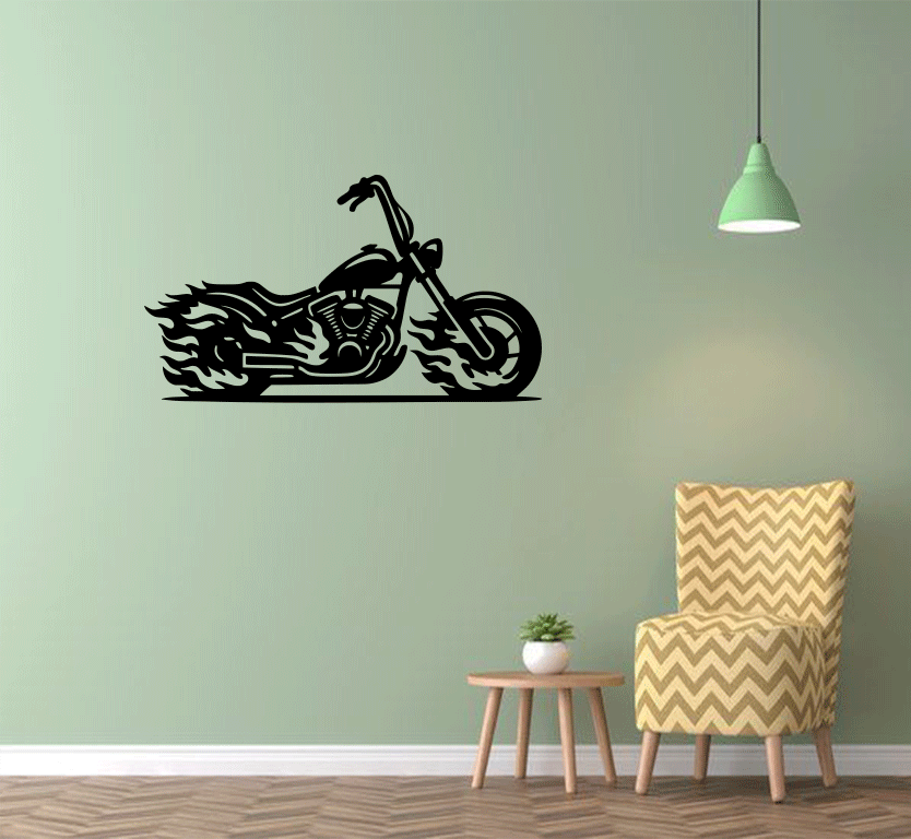 Flaming Bike - Metal Wall Art