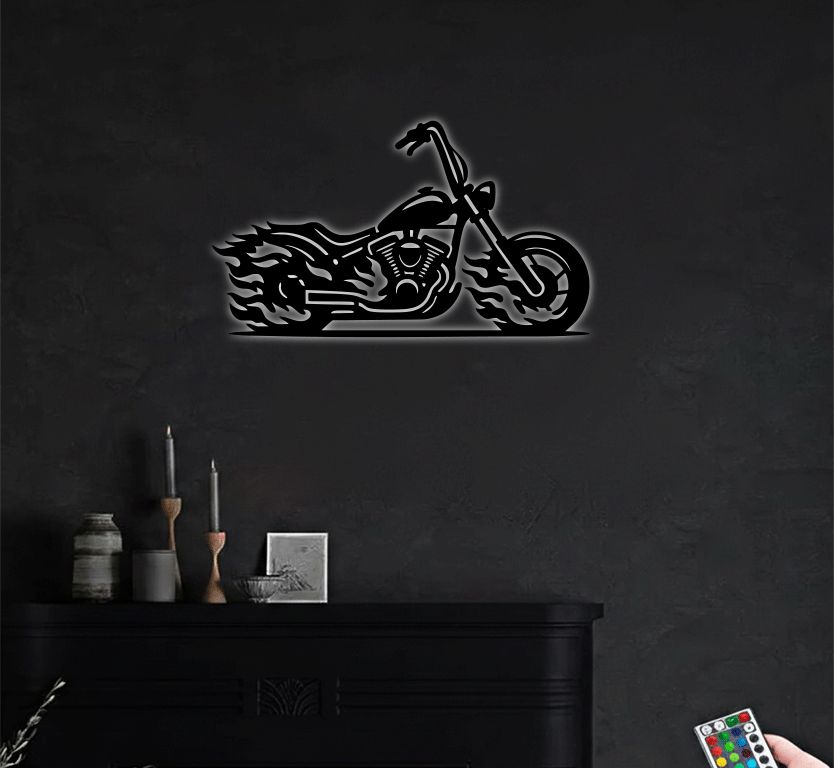 Flaming Bike - Metal Wall Art