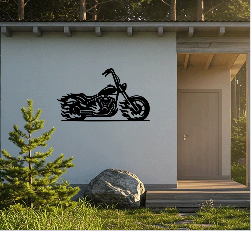 Flaming Bike - Metal Wall Art