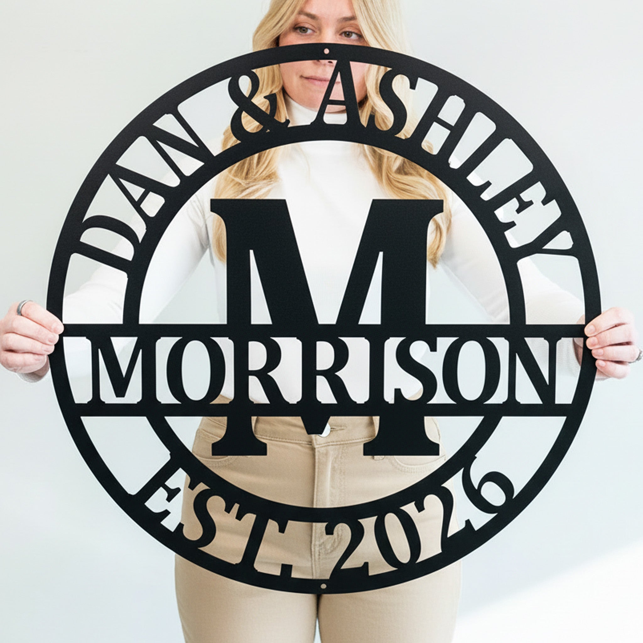 Double Circle Split Letter Flourish Monogram